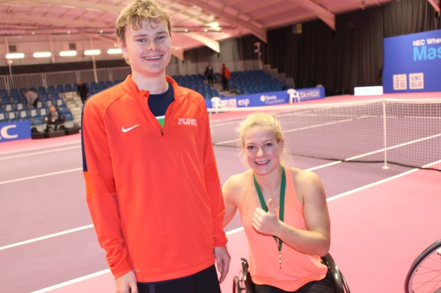 Harborough's GO GOLD Athlete 'wins' the Coin Toss at the 2017 NEC Wheelchair Tennis Masters
