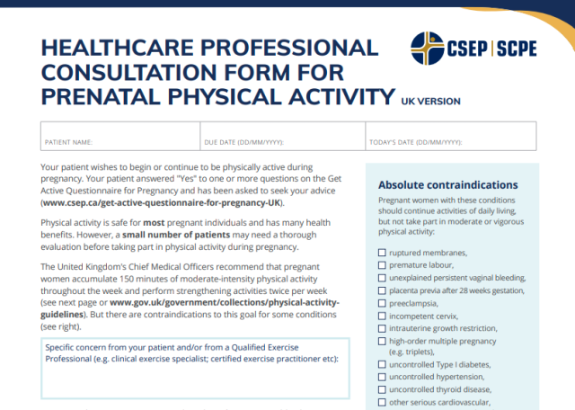 Healthcare Professional Consultation Form for Prenatal Physical Activity