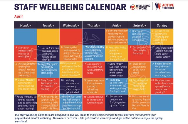 Staff Wellbeing Calendar for April 2022