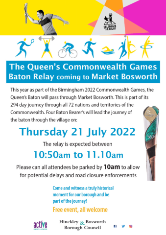 Birmingham 2022 Queens Baton Relay visiting Market Bosworth!